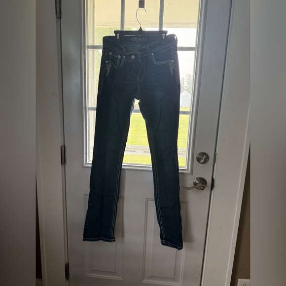 Grace in LA Navy Boot Cut Jeans with Intricate Pocket Design - Picture 2 of 4